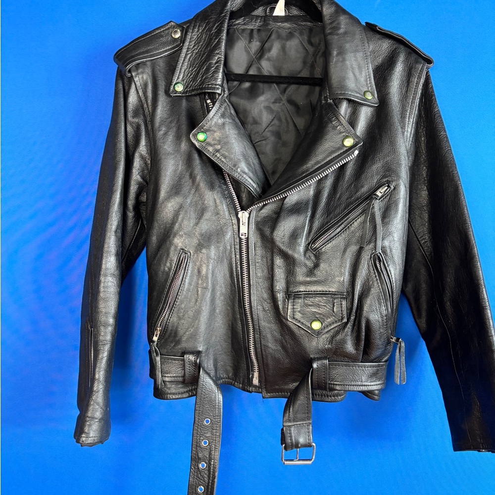 Black Leather Biker Jacket size 38
